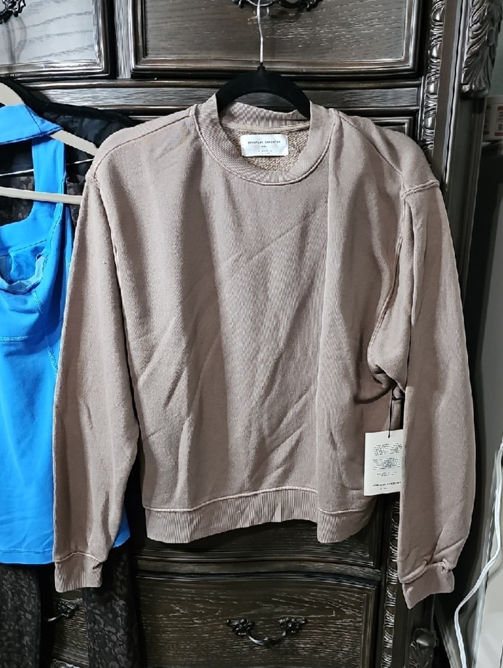 Spiritual Gangster Crewneck Sweatshirt in Taupe Brown, Oversized